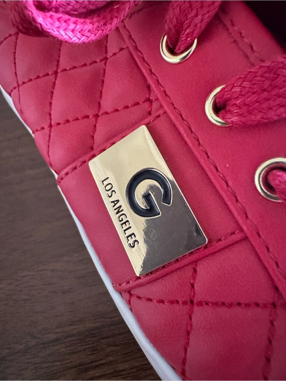 G by Guess Pink Quilted Sneakers with Gold Plate